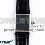 Tank Must Large SS 33.7mm DRF 1:1 Best Edition Black Dial on Black Leather Strap Swiss Quartz