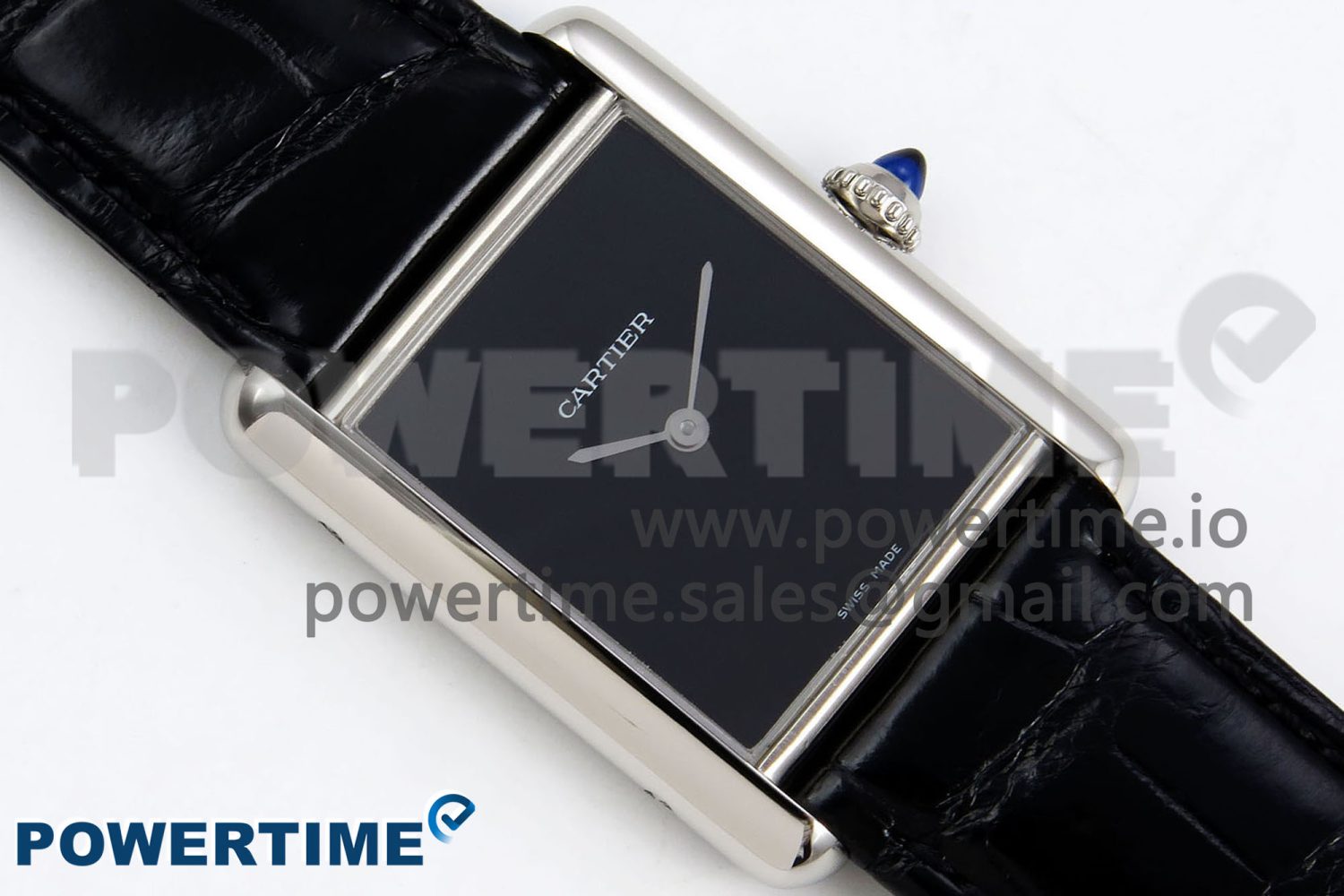 Tank Must Large SS 33.7mm DRF 1:1 Best Edition Black Dial on Black Leather Strap Swiss Quartz - Image 3
