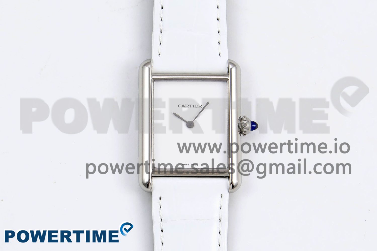 Tank Must Large SS 33.7mm DRF 1:1 Best Edition White Dial on White Leather Strap Swiss Quartz - Image 1