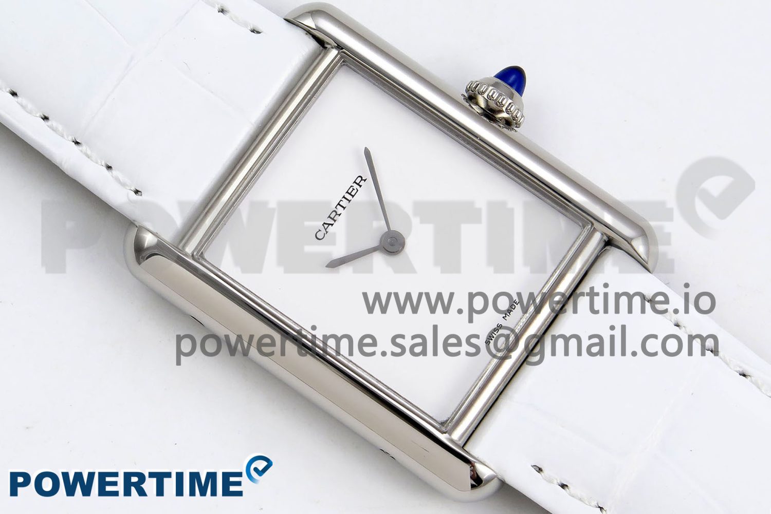 Tank Must Large SS 33.7mm DRF 1:1 Best Edition White Dial on White Leather Strap Swiss Quartz - Image 3