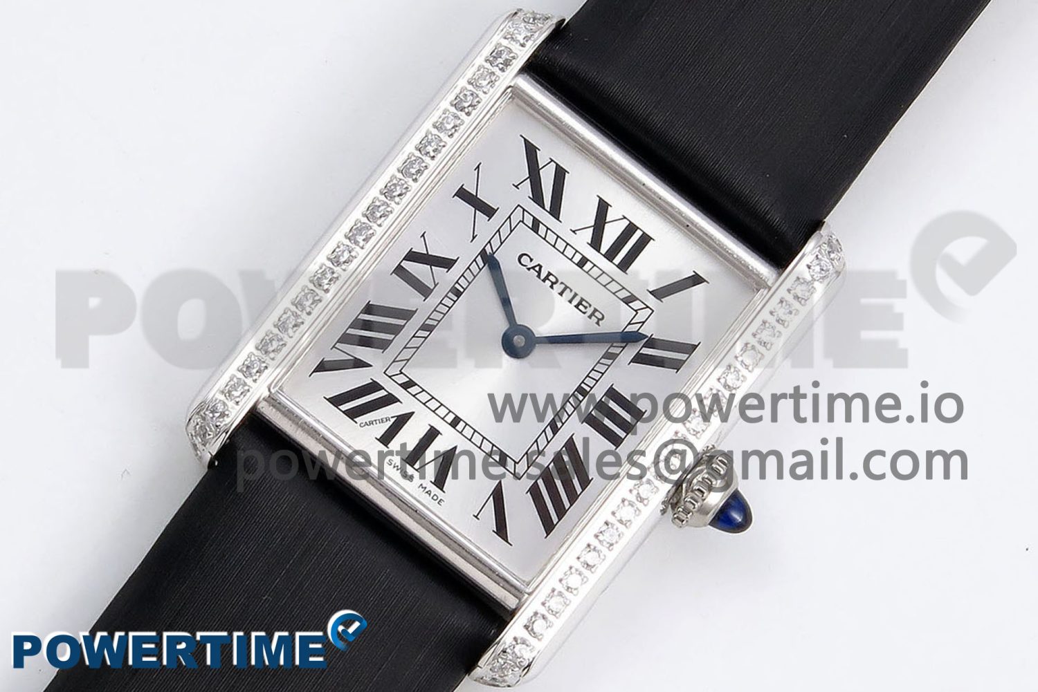 Tank Must Large SS 33.7mm DRF 1:1 Best Edition White Dial Diamonds Bezel on Black Calfskin Strap Swiss Quartz - Image 2