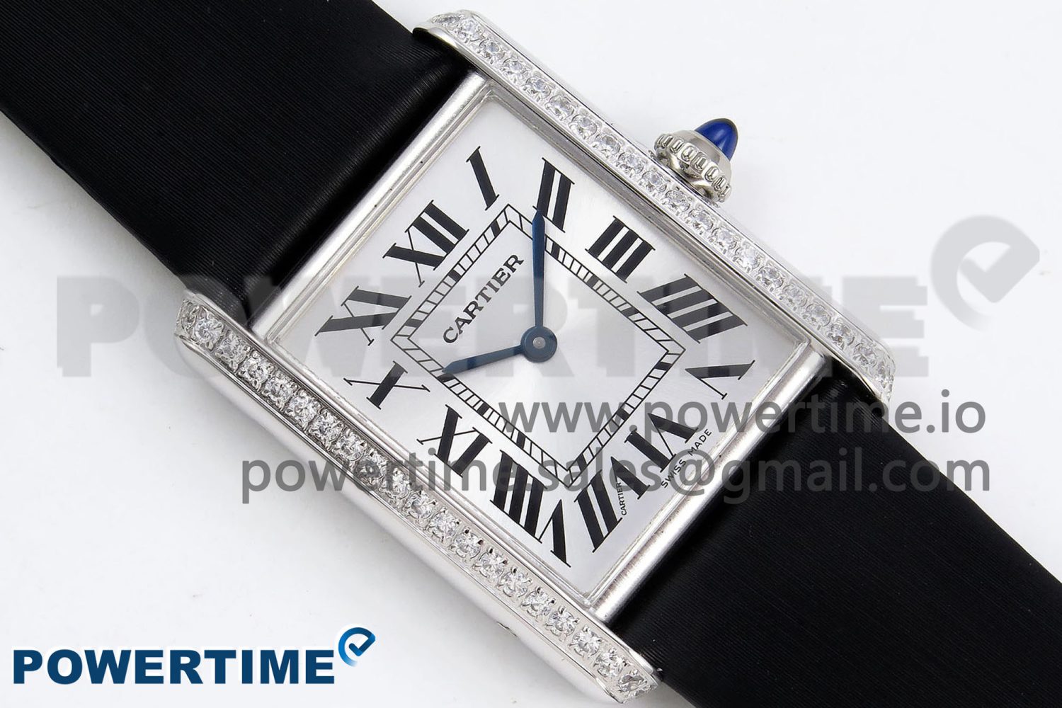Tank Must Large SS 33.7mm DRF 1:1 Best Edition White Dial Diamonds Bezel on Black Calfskin Strap Swiss Quartz - Image 3