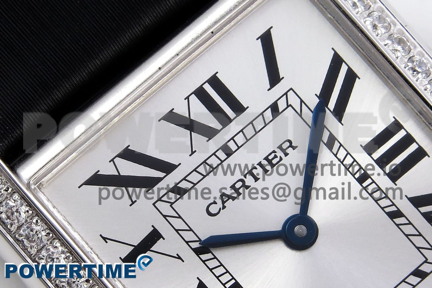 Tank Must Large SS 33.7mm DRF 1:1 Best Edition White Dial Diamonds Bezel on Black Calfskin Strap Swiss Quartz - Image 4