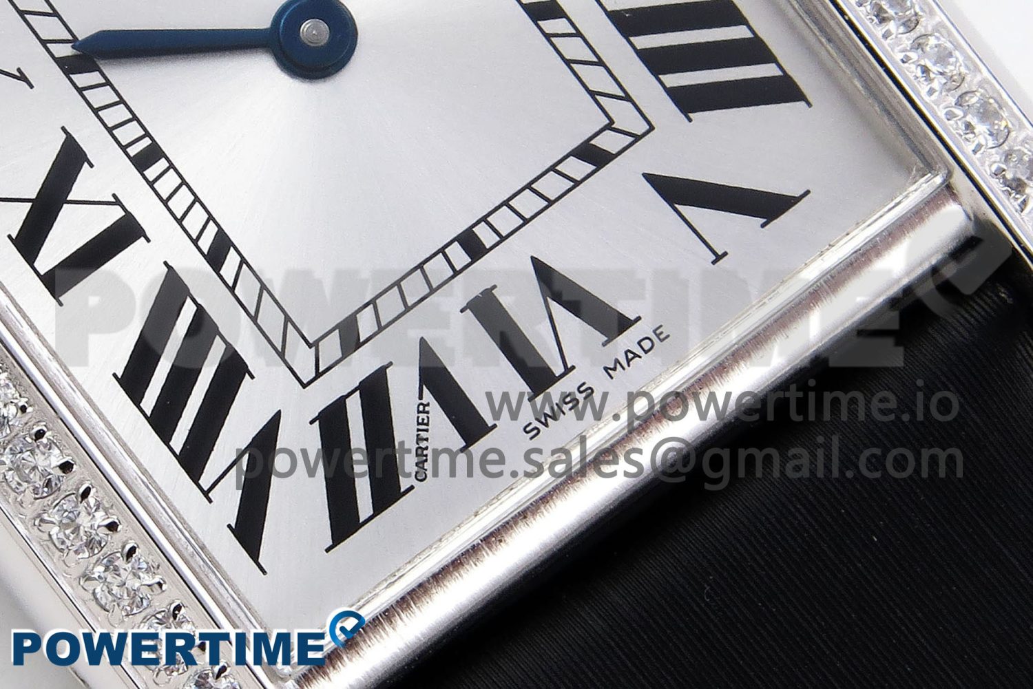 Tank Must Large SS 33.7mm DRF 1:1 Best Edition White Dial Diamonds Bezel on Black Calfskin Strap Swiss Quartz - Image 5
