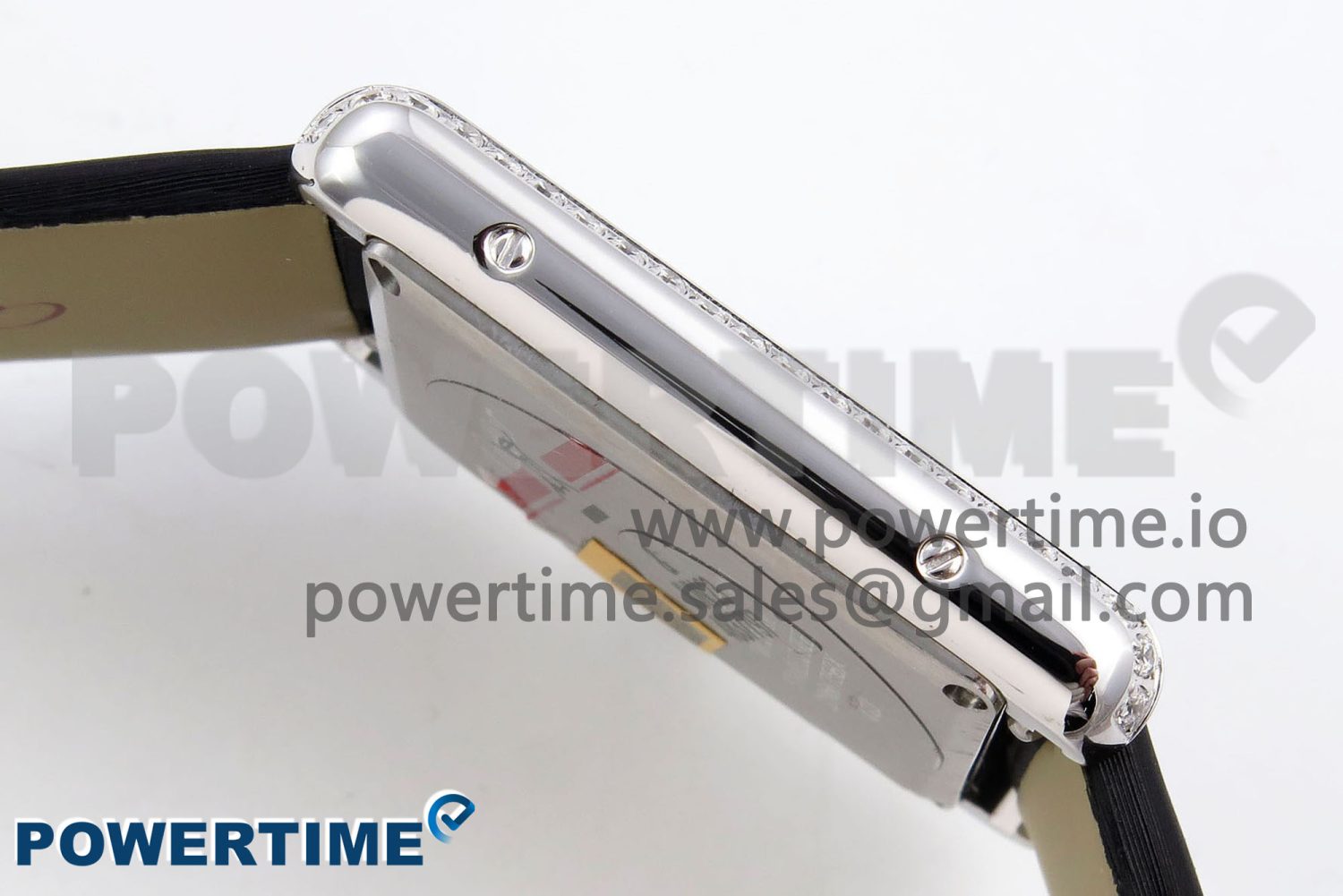 Tank Must Large SS 33.7mm DRF 1:1 Best Edition White Dial Diamonds Bezel on Black Calfskin Strap Swiss Quartz - Image 7