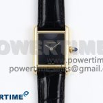 Tank Louis Cartier Small YG 29mm DRF 1:1 Best Edition Black Dial on Black Leather Strap Swiss Quartz