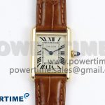 Tank Must Large YG 33.7mm DRF 1:1 Best Edition YG Dial on Brown Leather Strap Swiss Quartz