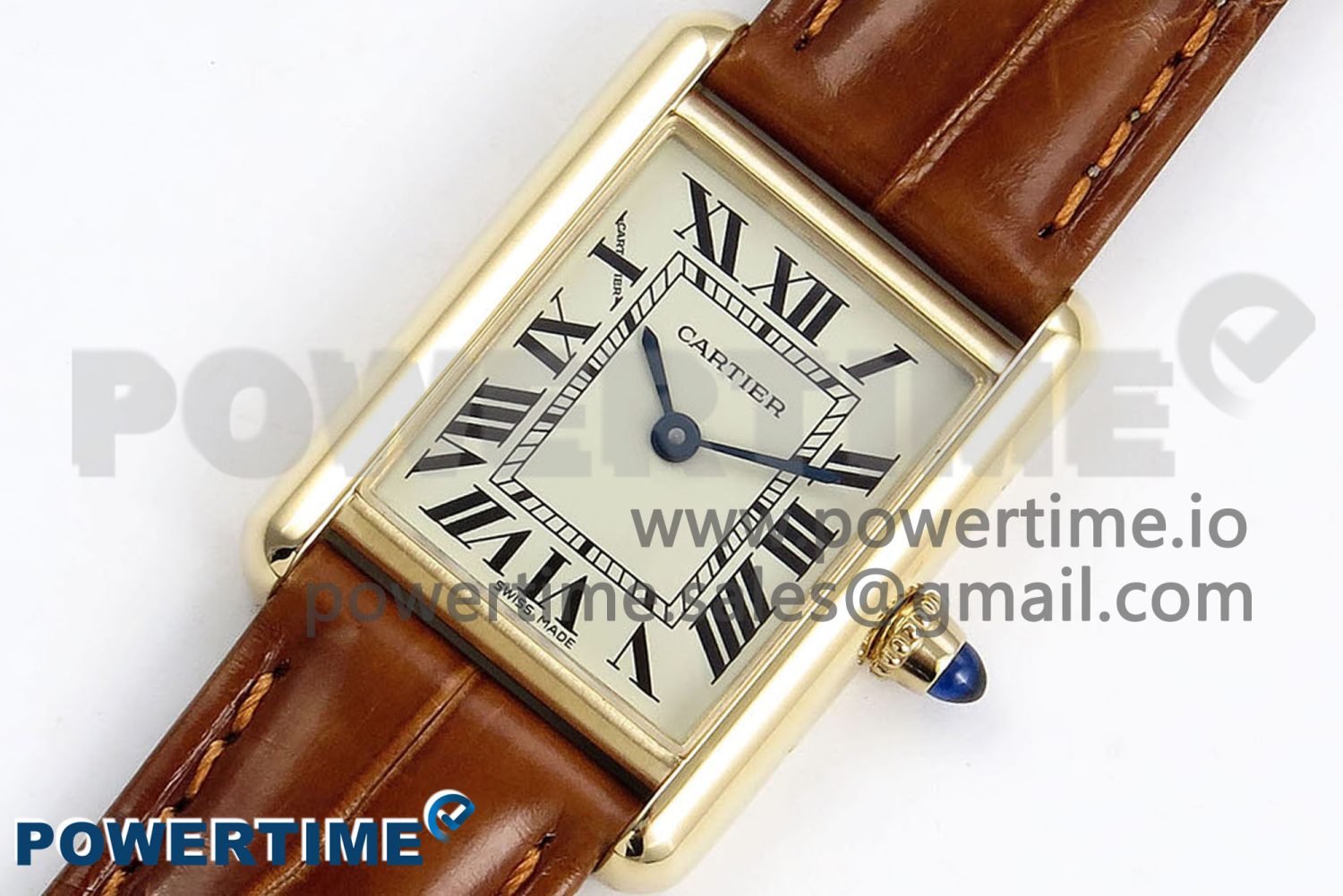 Tank Must Large YG 33.7mm DRF 1:1 Best Edition YG Dial on Brown Leather Strap Swiss Quartz - Image 3