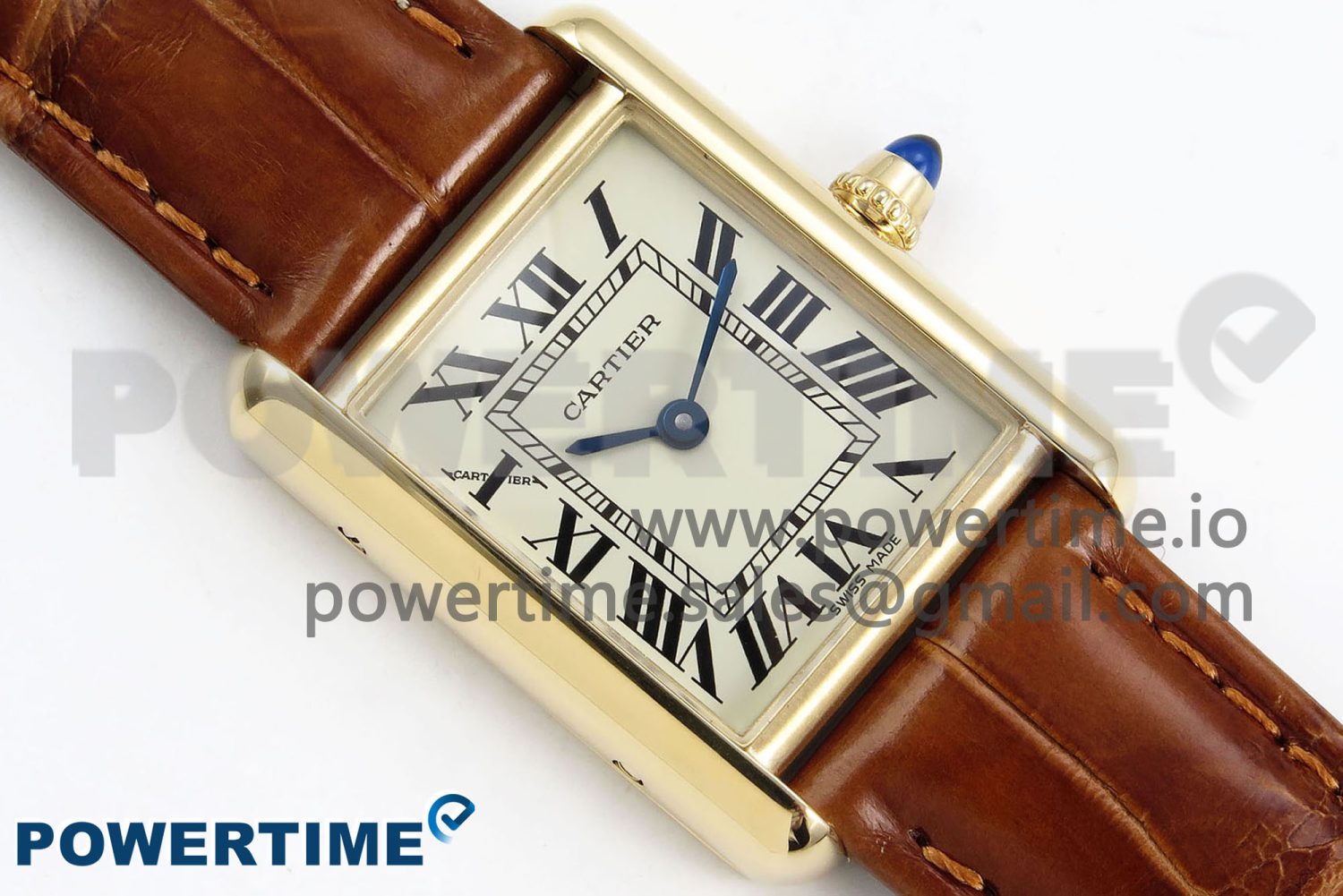 Tank Must Large YG 33.7mm DRF 1:1 Best Edition YG Dial on Brown Leather Strap Swiss Quartz - Image 4