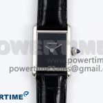 Tank Must Small SS 29mm DRF 1:1 Best Edition Black Dial on Black Leather Strap Swiss Quartz