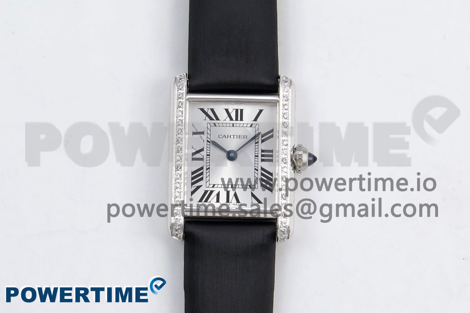 Tank Must Small SS 29mm DRF 1:1 Best Edition White Dial Diamonds Bezel on Black Calfskin Strap Swiss Quartz - Image 1