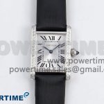 Tank Must Small SS 29mm DRF 1:1 Best Edition White Dial Diamonds Bezel on Black Calfskin Strap Swiss Quartz