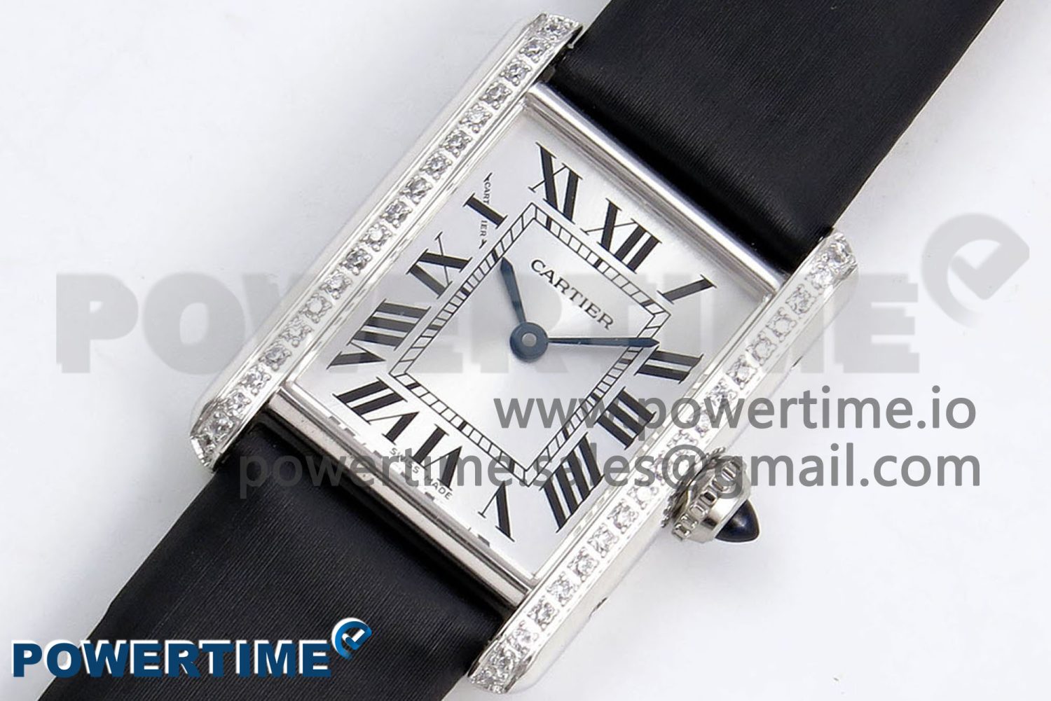 Tank Must Small SS 29mm DRF 1:1 Best Edition White Dial Diamonds Bezel on Black Calfskin Strap Swiss Quartz - Image 2