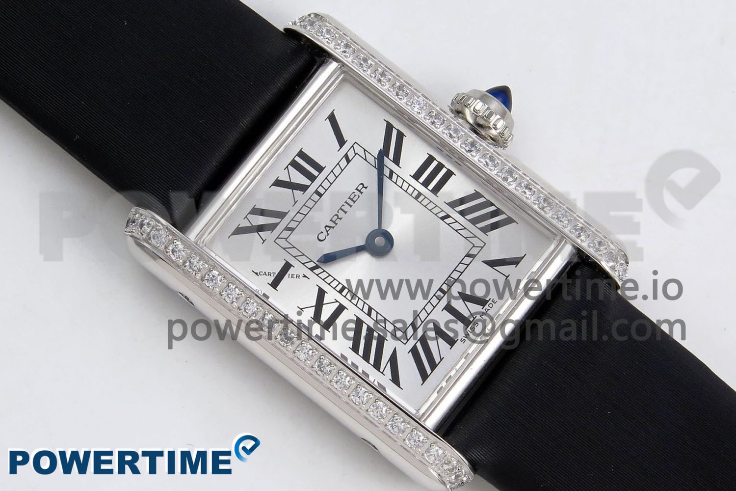 Tank Must Small SS 29mm DRF 1:1 Best Edition White Dial Diamonds Bezel on Black Calfskin Strap Swiss Quartz - Image 3