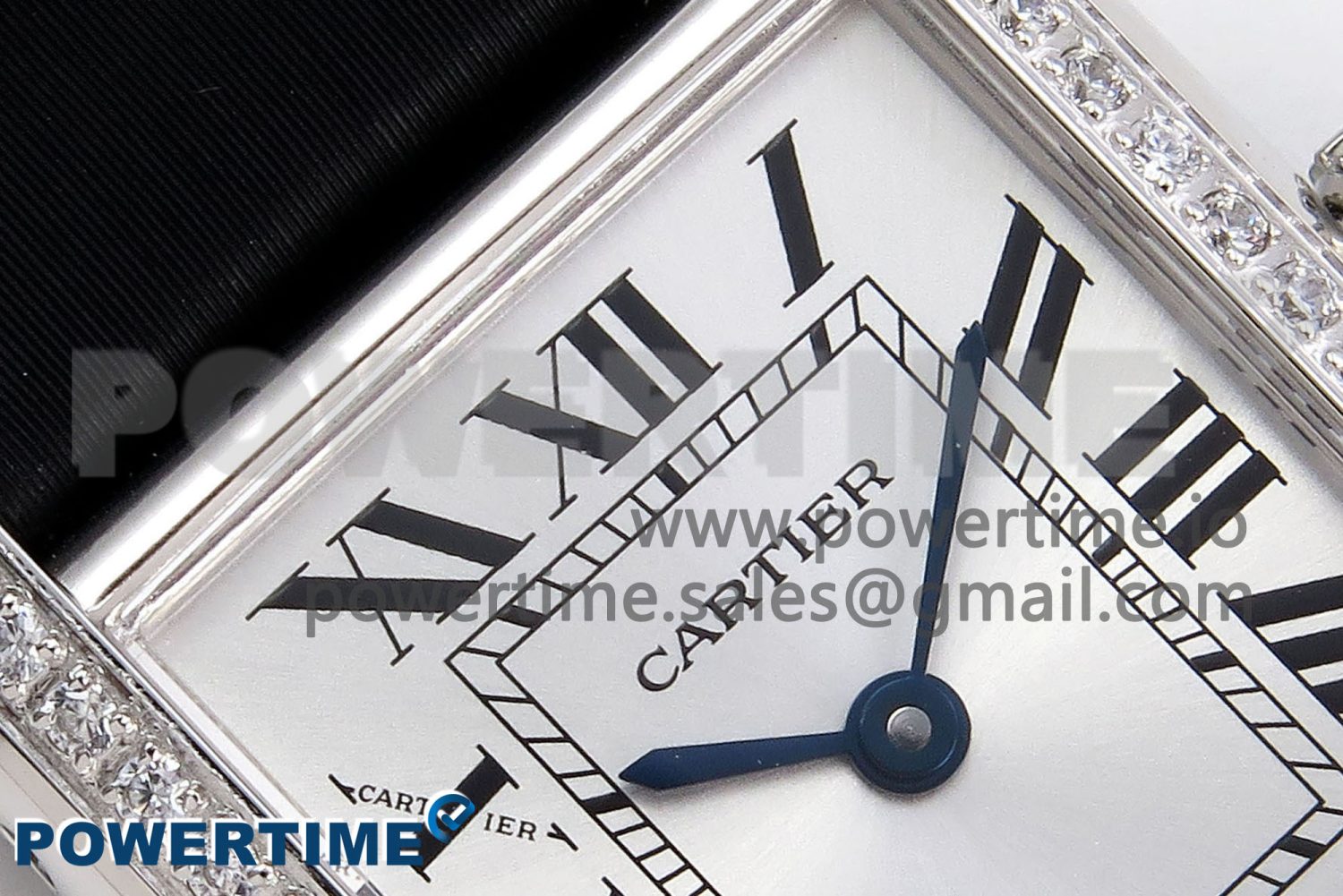 Tank Must Small SS 29mm DRF 1:1 Best Edition White Dial Diamonds Bezel on Black Calfskin Strap Swiss Quartz - Image 4