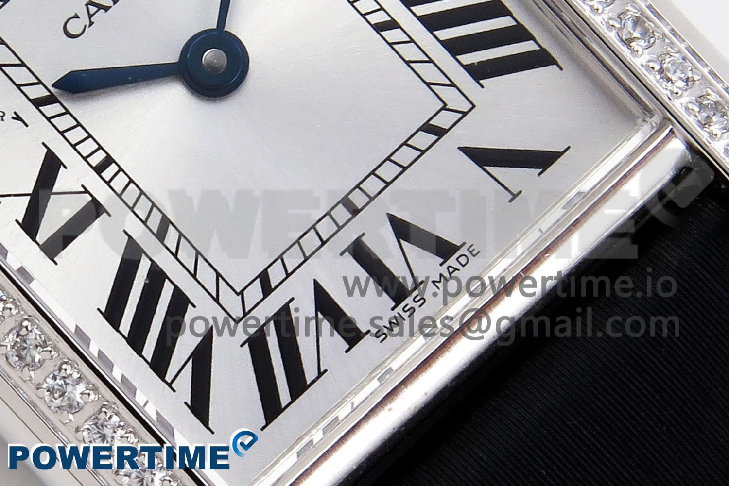 Tank Must Small SS 29mm DRF 1:1 Best Edition White Dial Diamonds Bezel on Black Calfskin Strap Swiss Quartz - Image 5