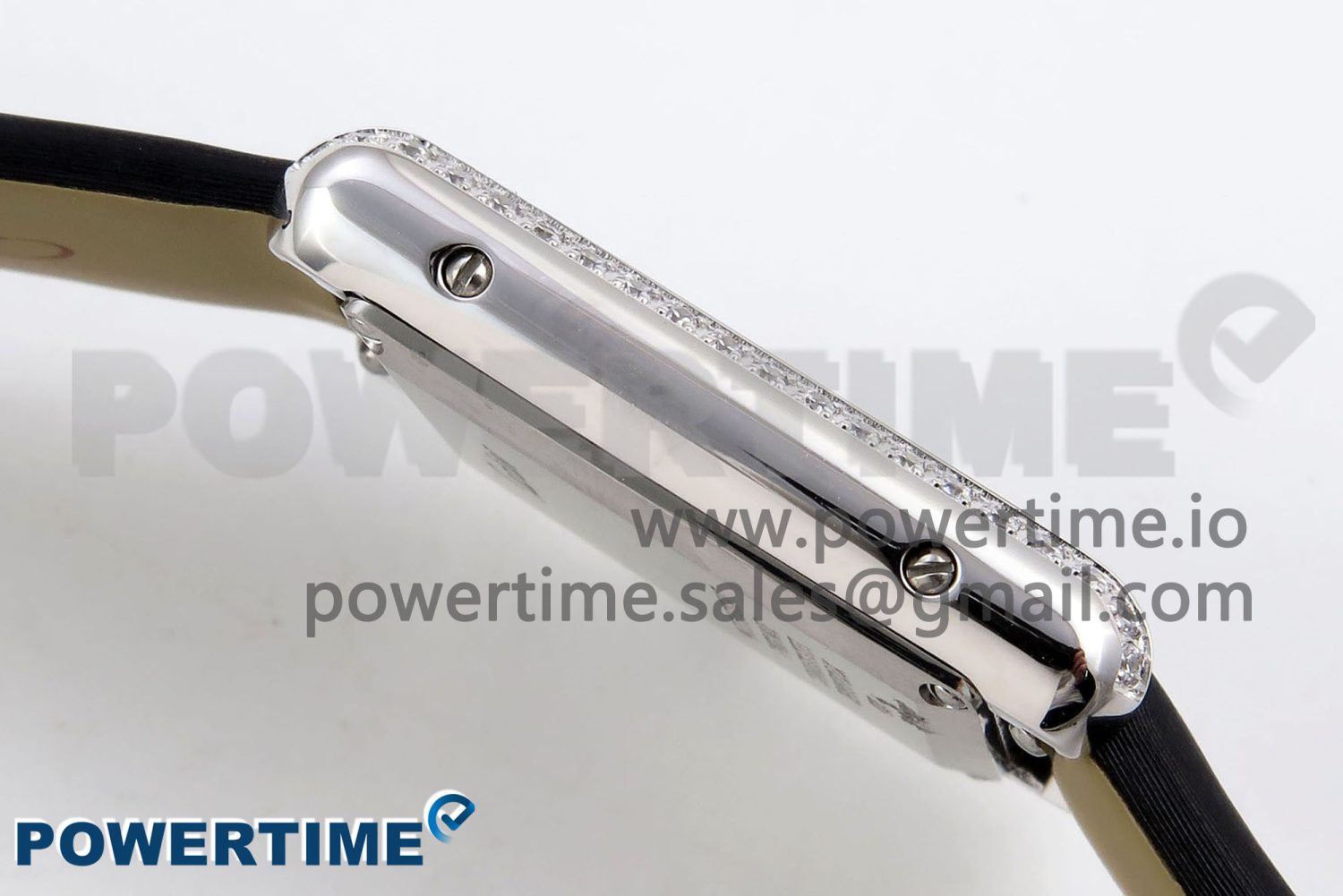 Tank Must Small SS 29mm DRF 1:1 Best Edition White Dial Diamonds Bezel on Black Calfskin Strap Swiss Quartz - Image 7