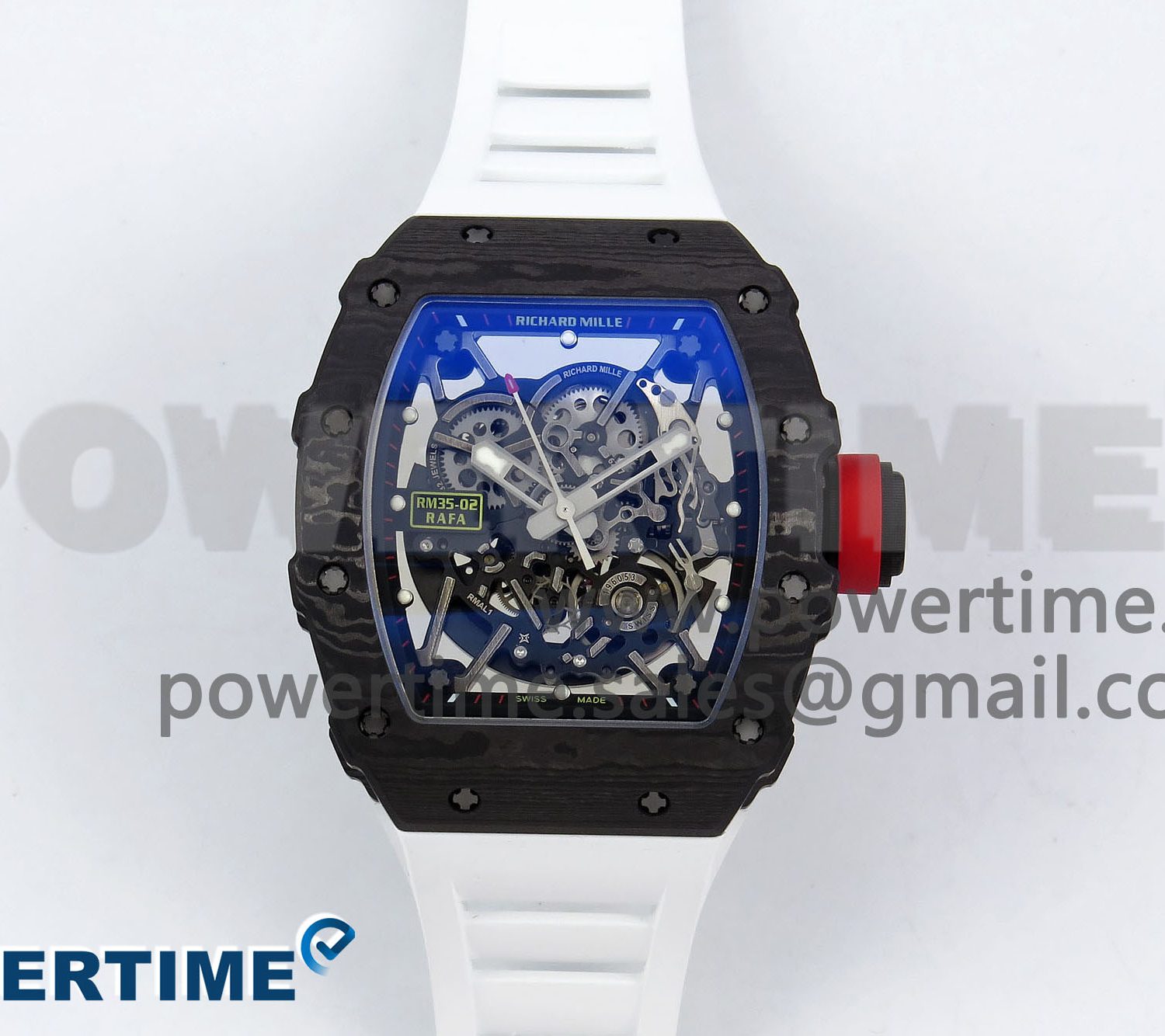 RM035-02 NTPT ZF 1:1 Best Edition Skeleton Dial on White Rubber Strap RMAL1 Super Clone V6