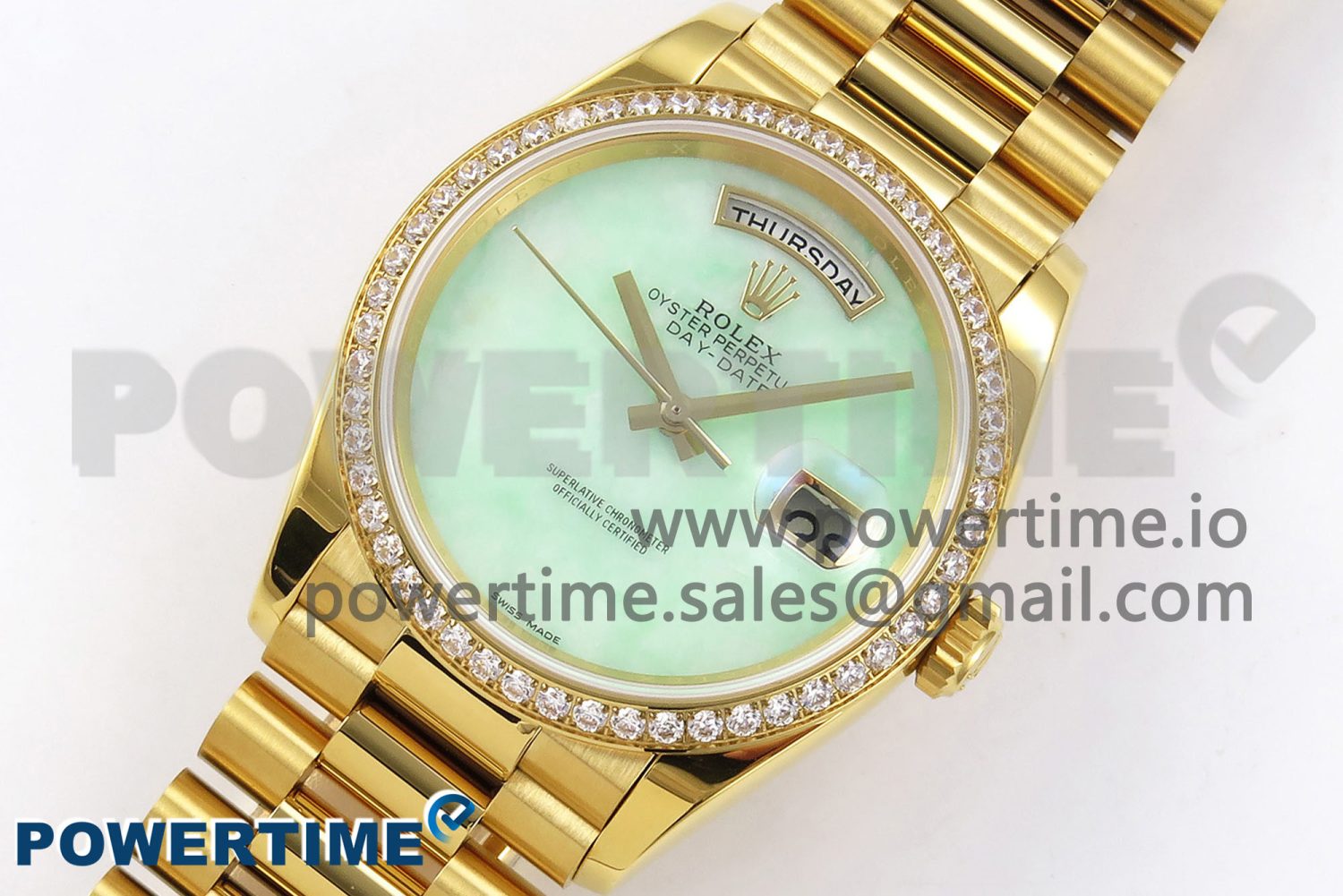 Day Date 36 YG RAF 1:1 Best Edition Green Stone Dial Diamonds Bezel on YG Bracelet A2836 - Image 2