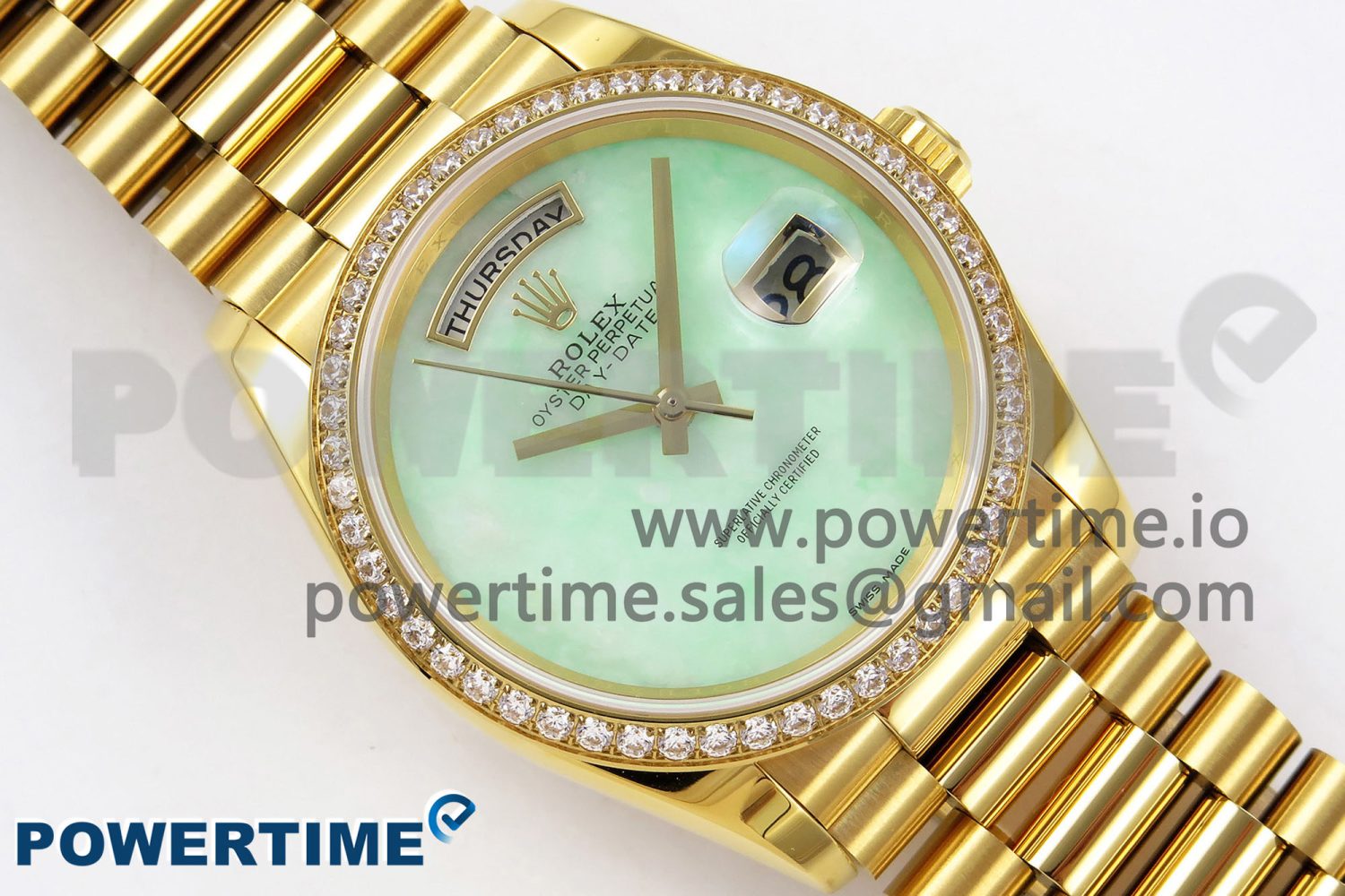 Day Date 36 YG RAF 1:1 Best Edition Green Stone Dial Diamonds Bezel on YG Bracelet A2836 - Image 3