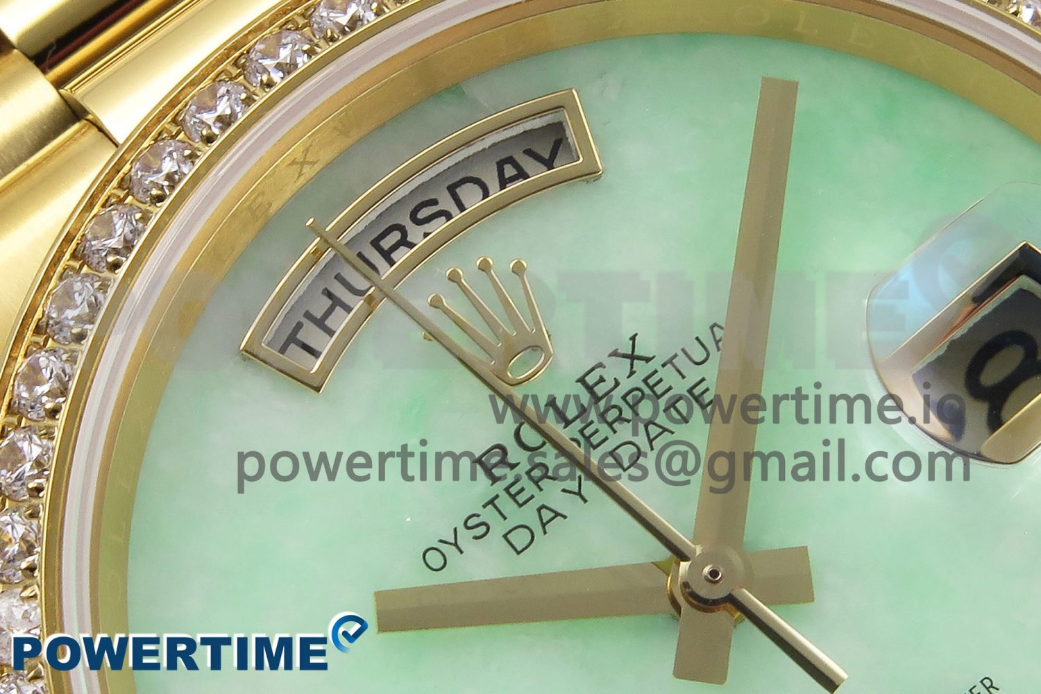 Day Date 36 YG RAF 1:1 Best Edition Green Stone Dial Diamonds Bezel on YG Bracelet A2836 - Image 4