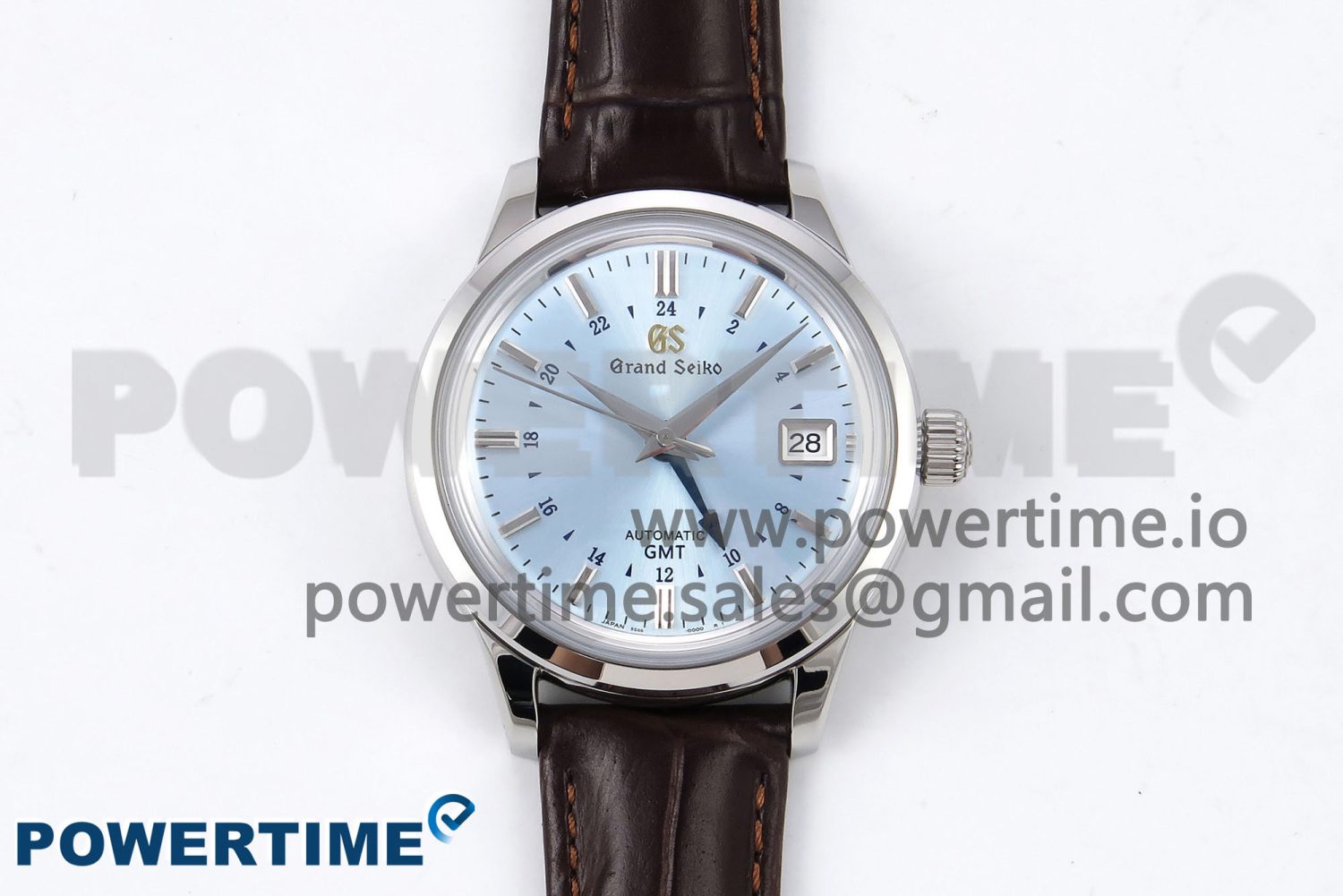 Grand Seiko Elegance GMT SS GSF 1:1 Best Edition Ice Blue Dial on Brown Leather Strap NH34 - Image 1