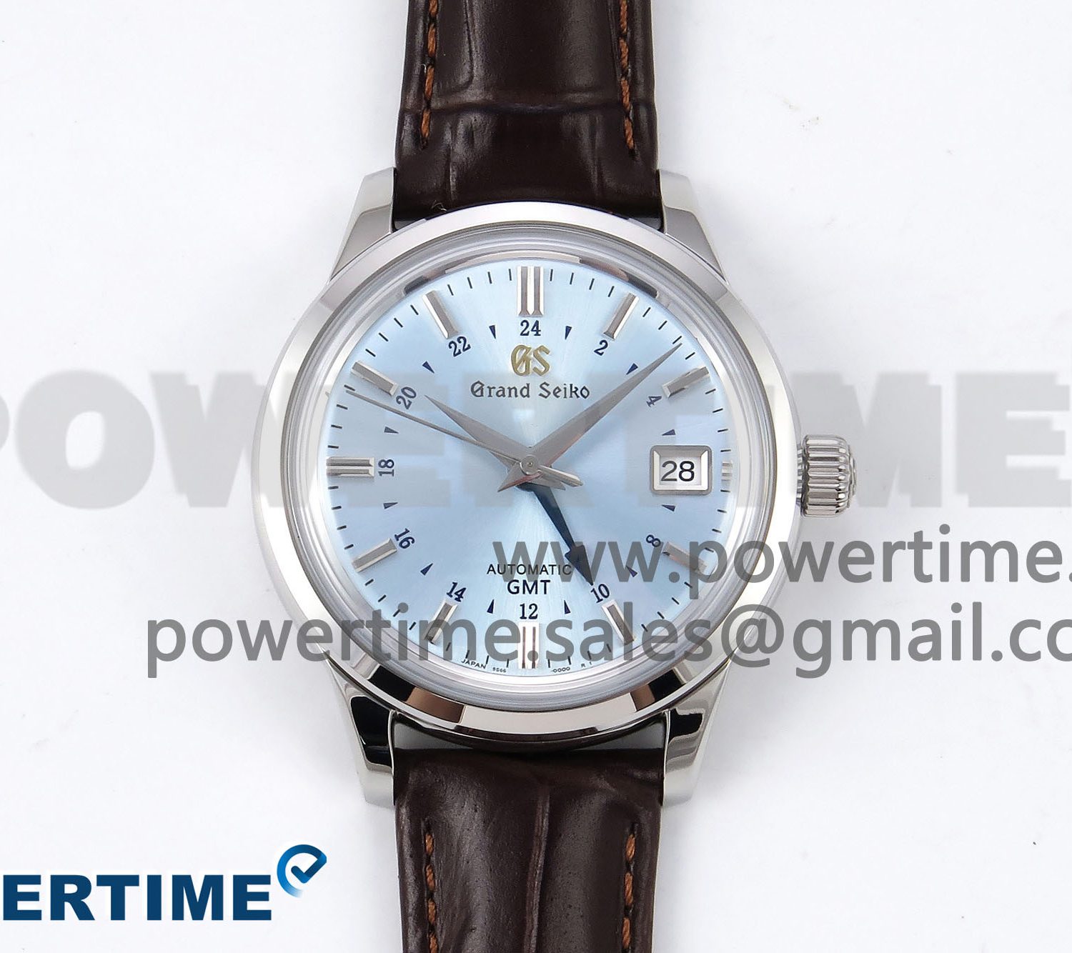 Grand Seiko Elegance GMT SS GSF 1:1 Best Edition Ice Blue Dial on Brown Leather Strap NH34