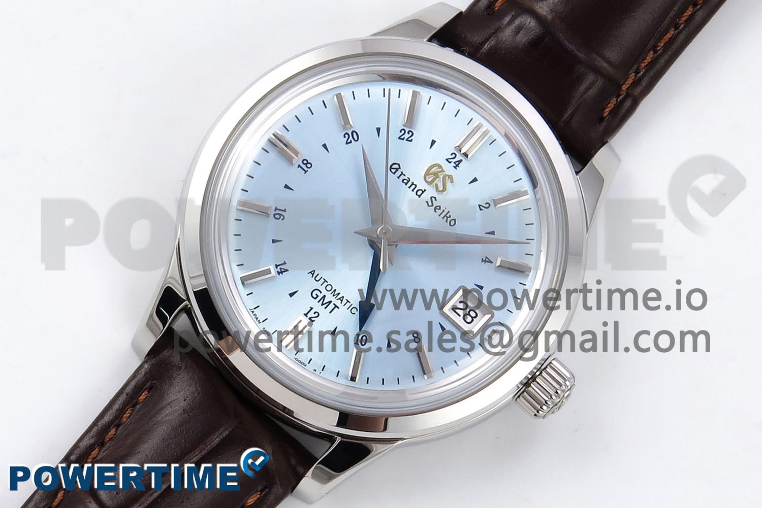 Grand Seiko Elegance GMT SS GSF 1:1 Best Edition Ice Blue Dial on Brown Leather Strap NH34 - Image 2