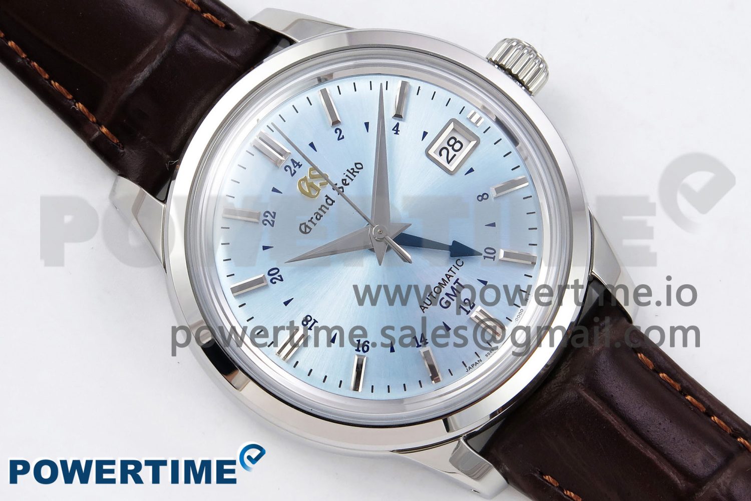 Grand Seiko Elegance GMT SS GSF 1:1 Best Edition Ice Blue Dial on Brown Leather Strap NH34 - Image 3