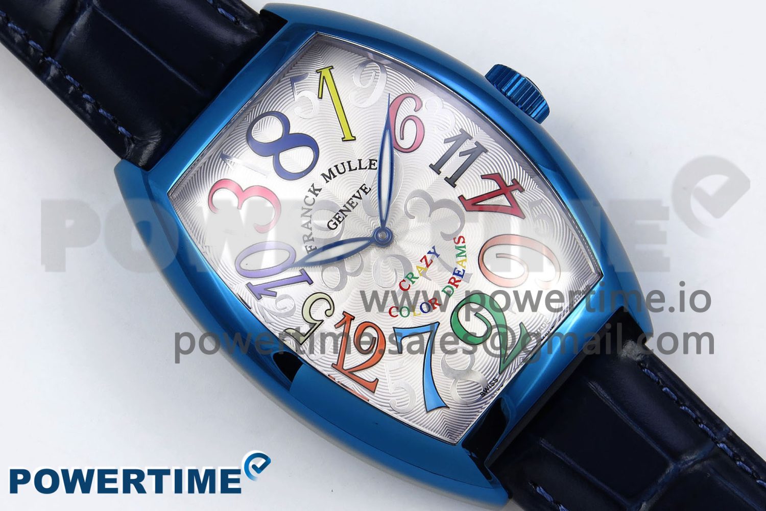 Crazy Hours Blue PVD TWF Best Edition White Dial on Blue Leather Strap A23J - Image 3