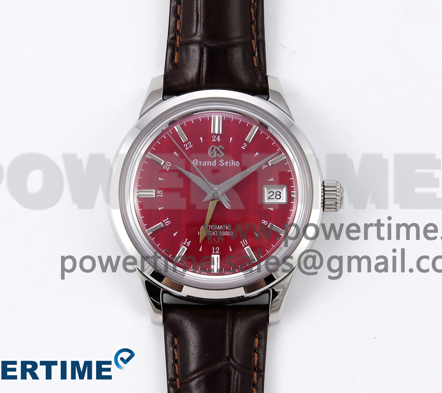 Grand Seiko Elegance GMT SS GSF 1:1 Best Edition Red Dial on Brown Leather Strap NH34