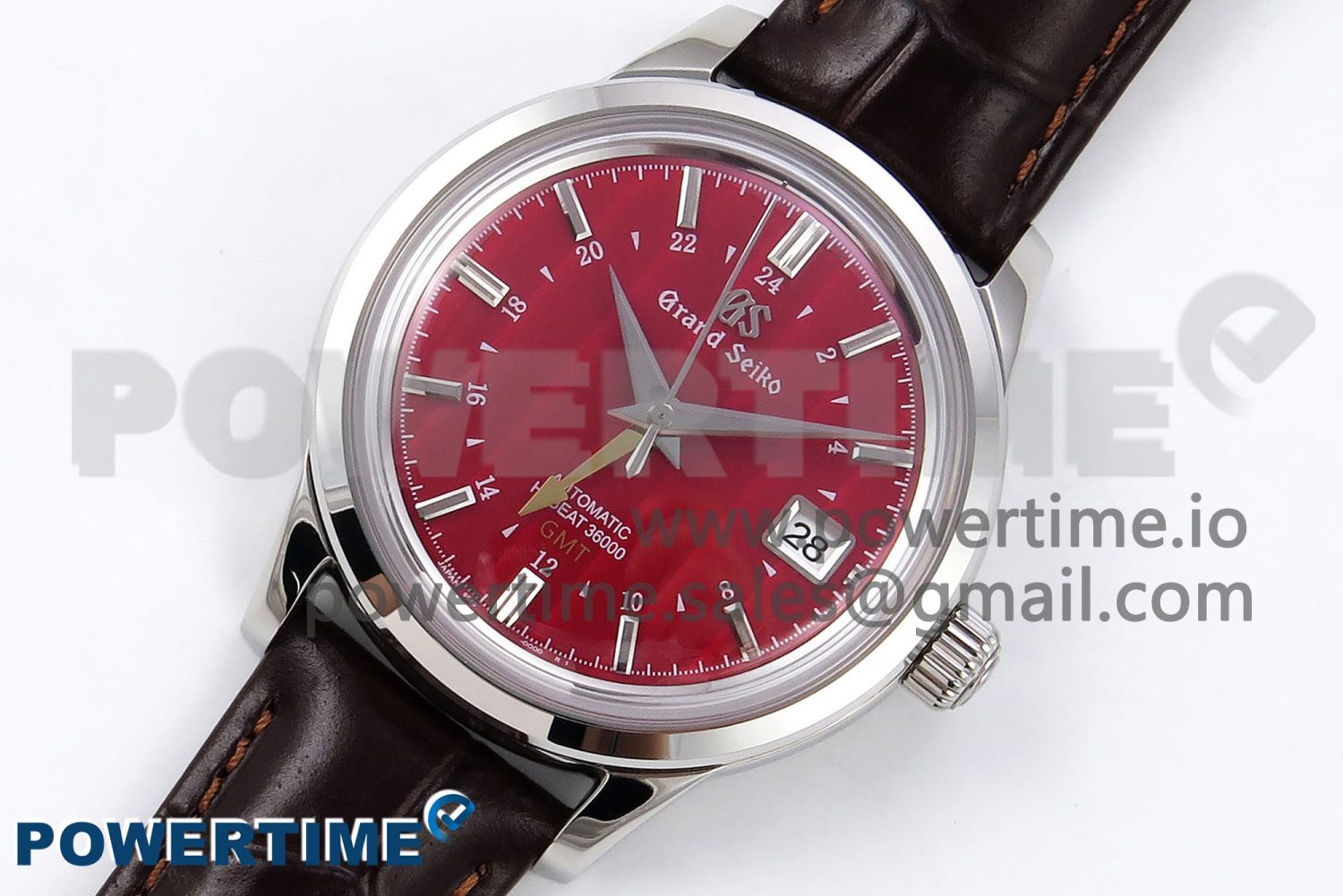 Grand Seiko Elegance GMT SS GSF 1:1 Best Edition Red Dial on Brown Leather Strap NH34 - Image 2
