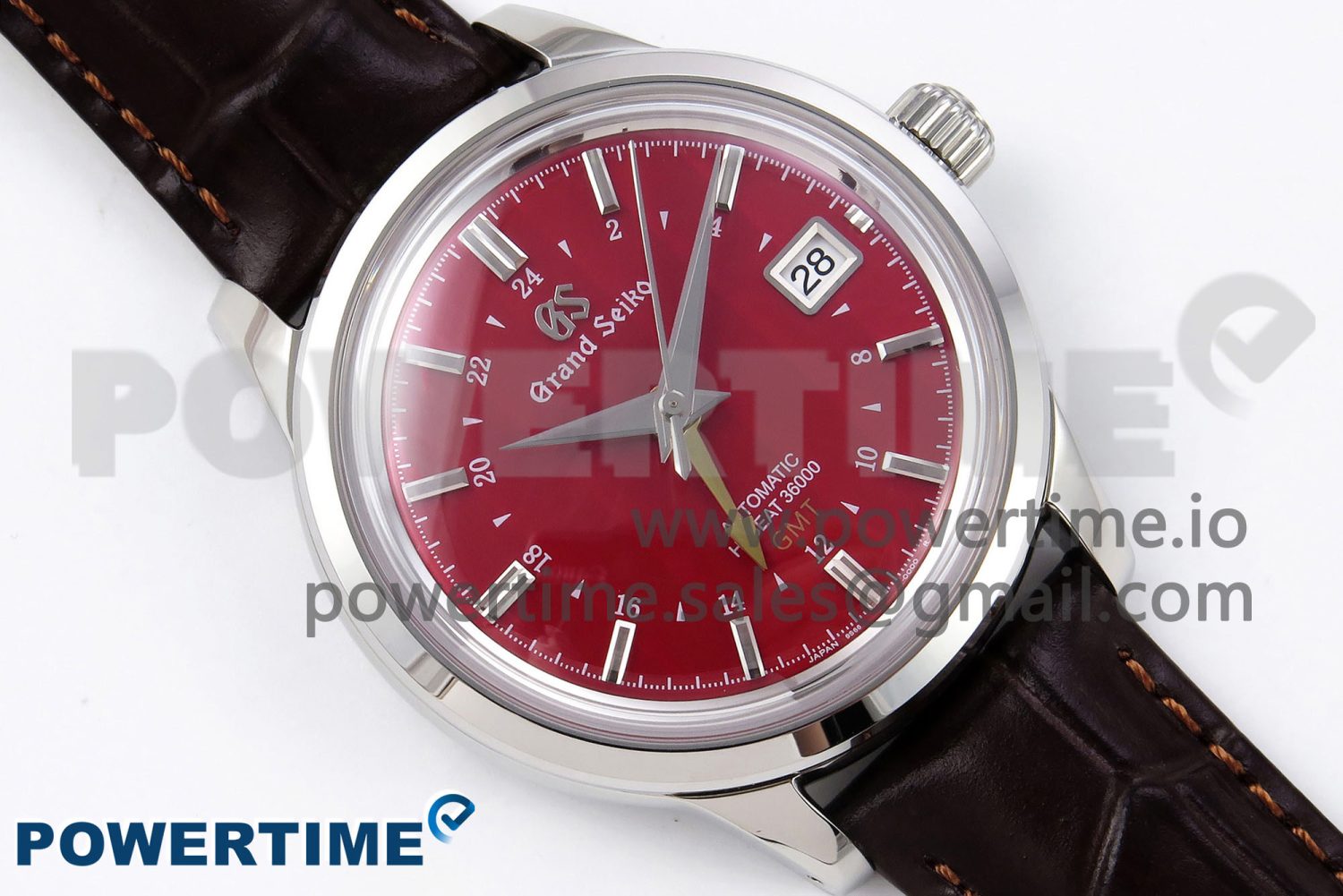 Grand Seiko Elegance GMT SS GSF 1:1 Best Edition Red Dial on Brown Leather Strap NH34 - Image 3