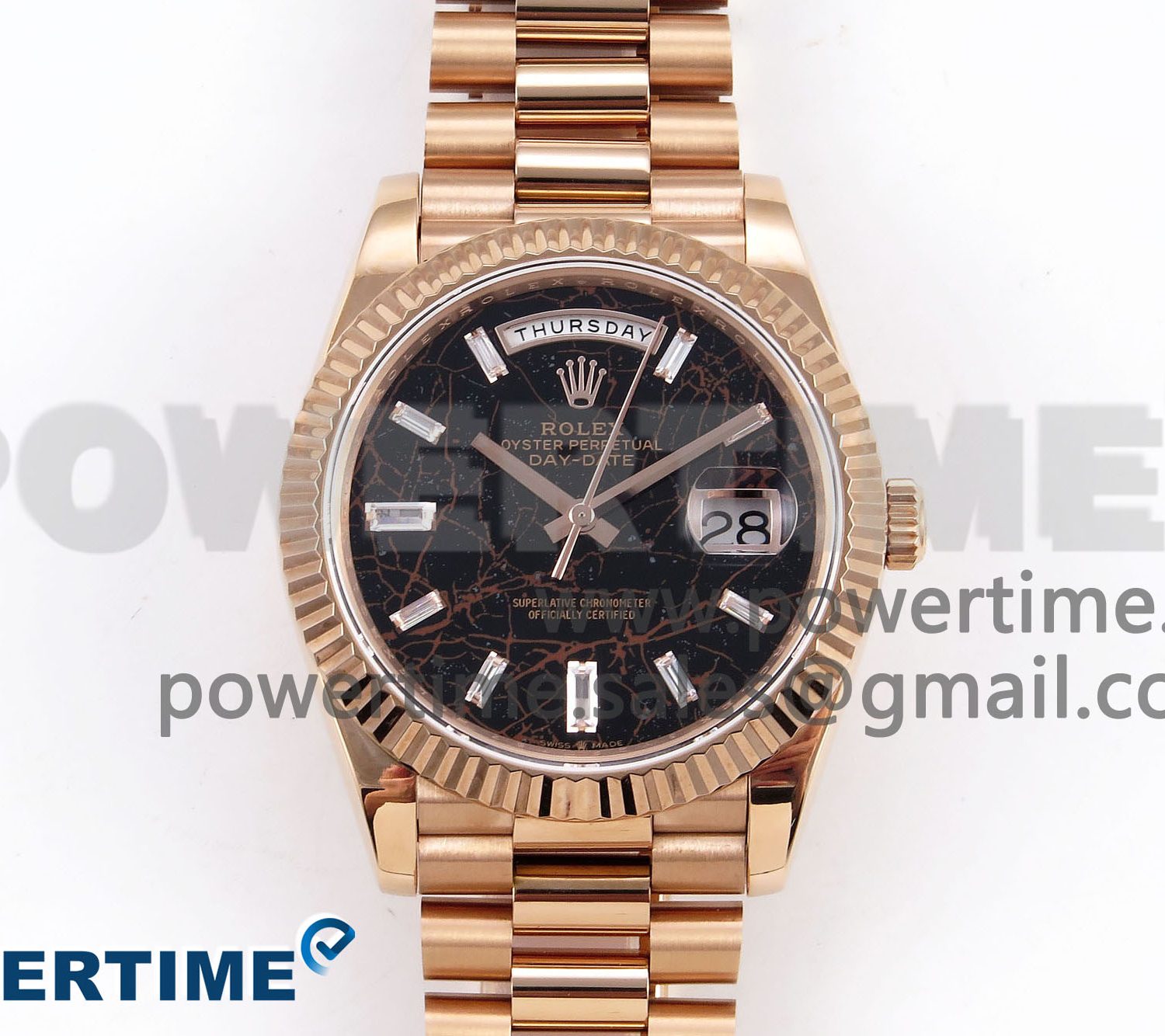 DayDate 40 RG QF Best Edition 904L Steel Slate Eisenkiesel Dial on President Bracelet VR3255 V4 (Gain Weight)