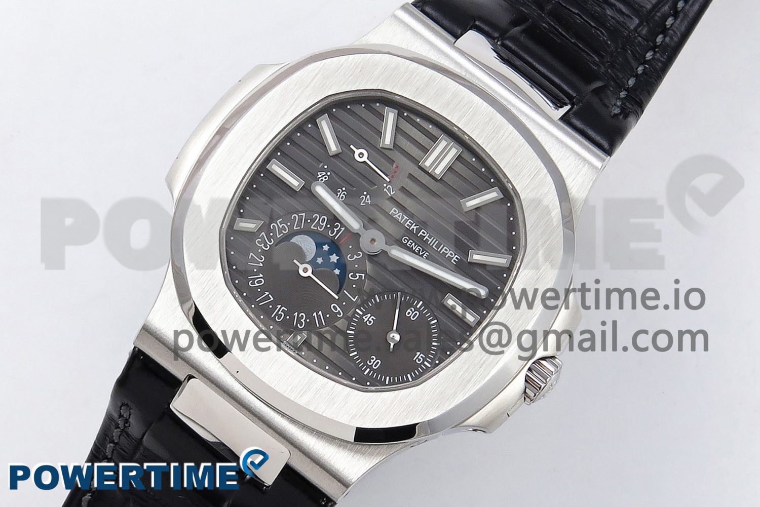 Nautilus 5712 SS PPF 1:1 Best Edition Gray Dial on Black Leather Strap A240 Super Clone V2 - Image 2