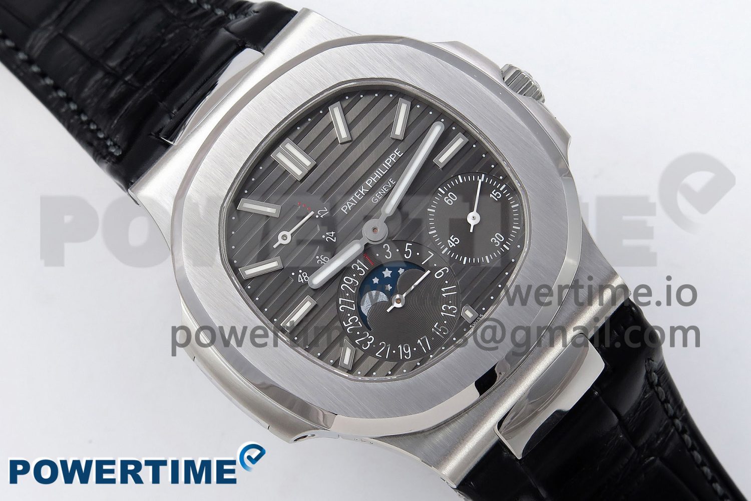 Nautilus 5712 SS PPF 1:1 Best Edition Gray Dial on Black Leather Strap A240 Super Clone V2 - Image 3