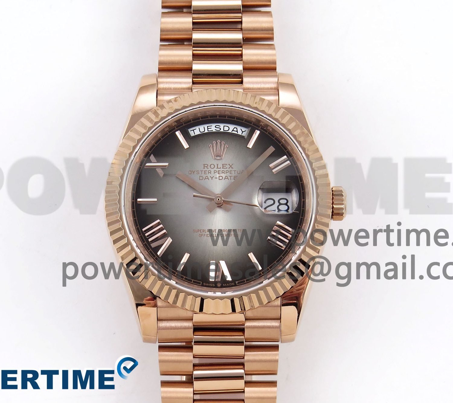 DayDate 40 RG QF Best Edition 904L Steel Slate Ombre Dial on President Bracelet VR3255 V4 (Gain Weight)