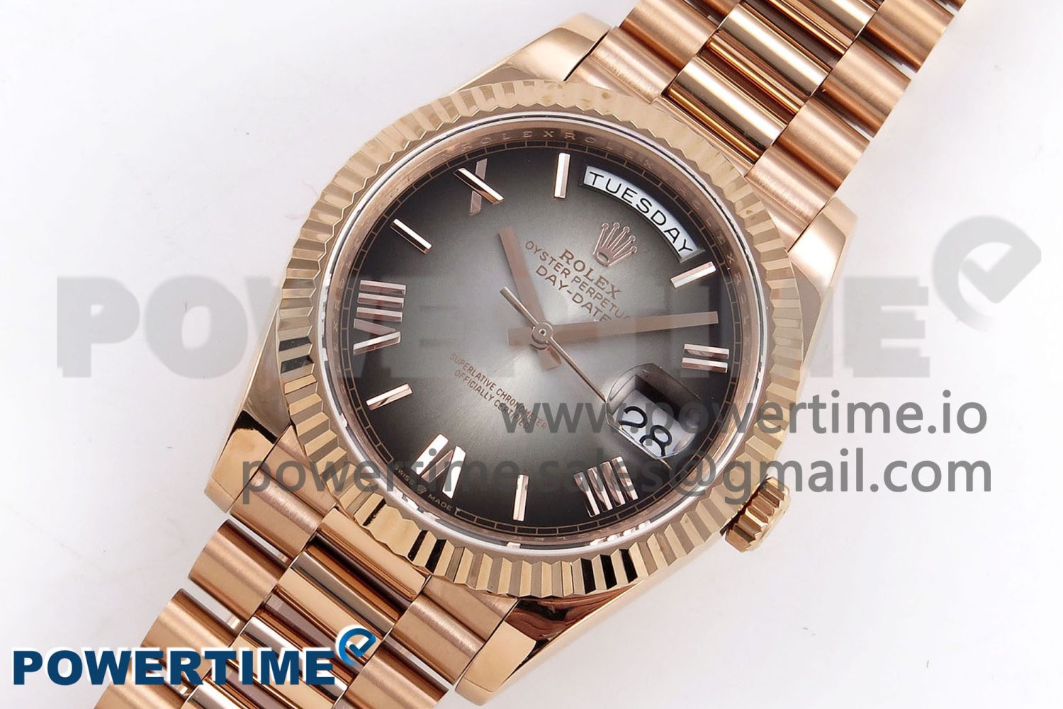 DayDate 40 RG QF Best Edition 904L Steel Slate Ombre Dial on President Bracelet VR3255 V4 (Gain Weight) - Image 2