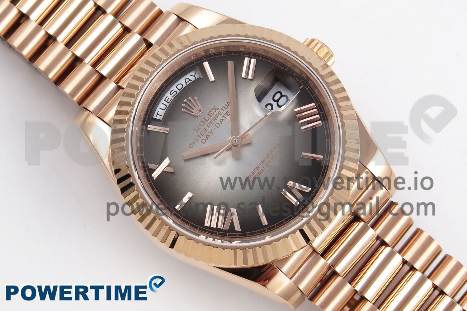 DayDate 40 RG QF Best Edition 904L Steel Slate Ombre Dial on President Bracelet VR3255 V4 (Gain Weight) - Image 3