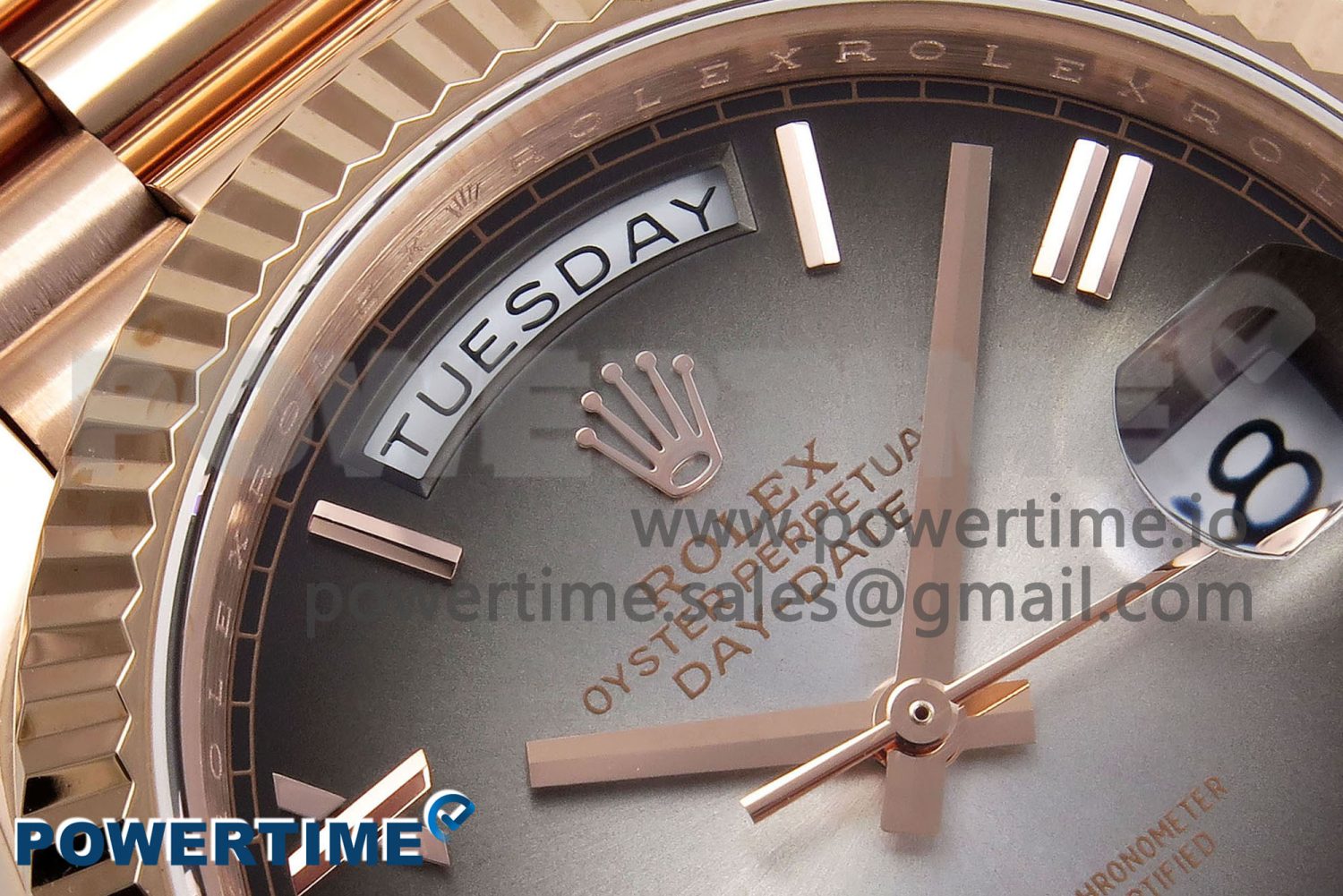 DayDate 40 RG QF Best Edition 904L Steel Slate Ombre Dial on President Bracelet VR3255 V4 (Gain Weight) - Image 4