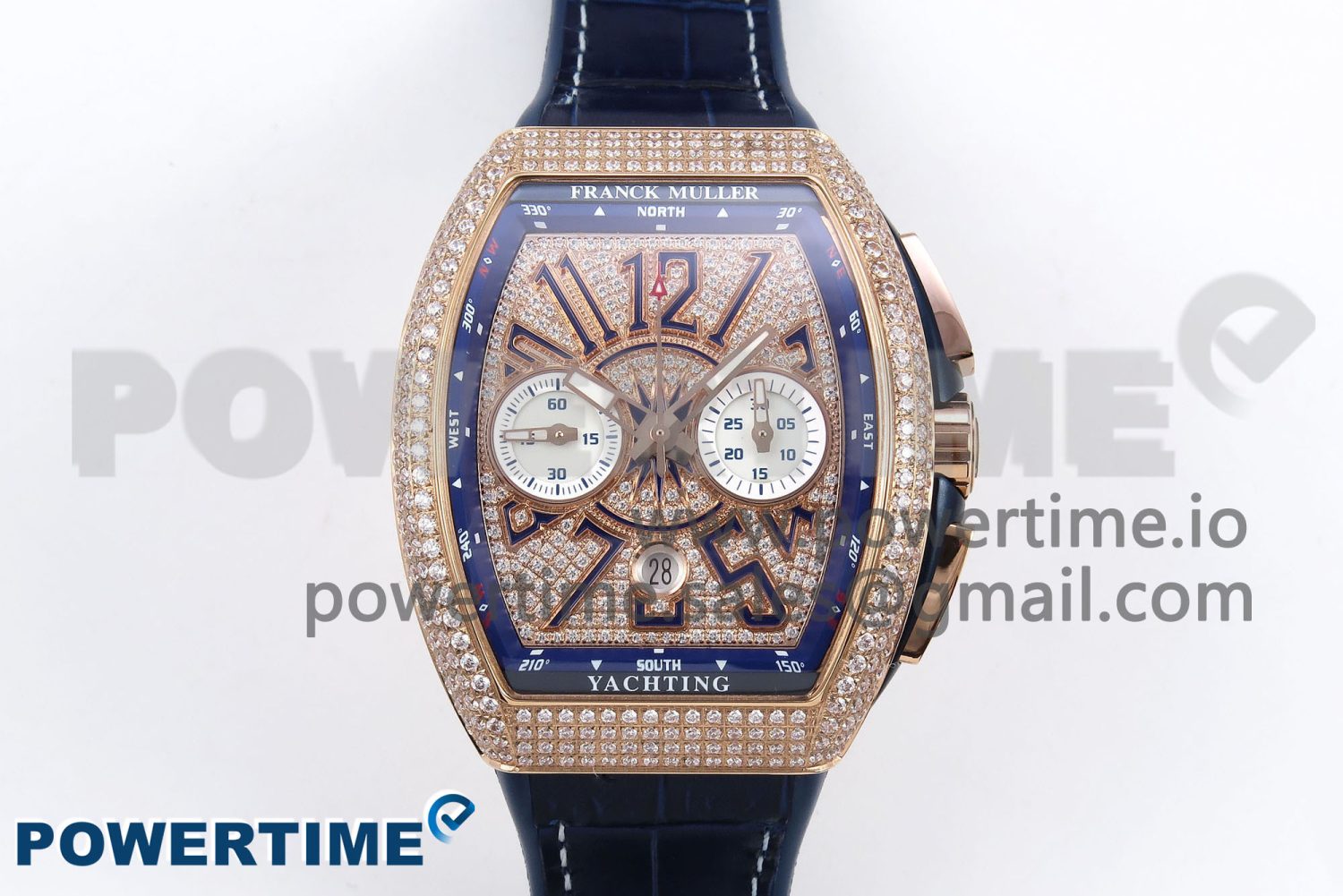 Vanguard Chrono RG ABF 1:1 Best Edition Blue Dial Full Diamonds on Blue Leather Strap A7750 - Image 1