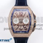 Vanguard Chrono RG ABF 1:1 Best Edition Blue Dial Full Diamonds on Blue Leather Strap A7750