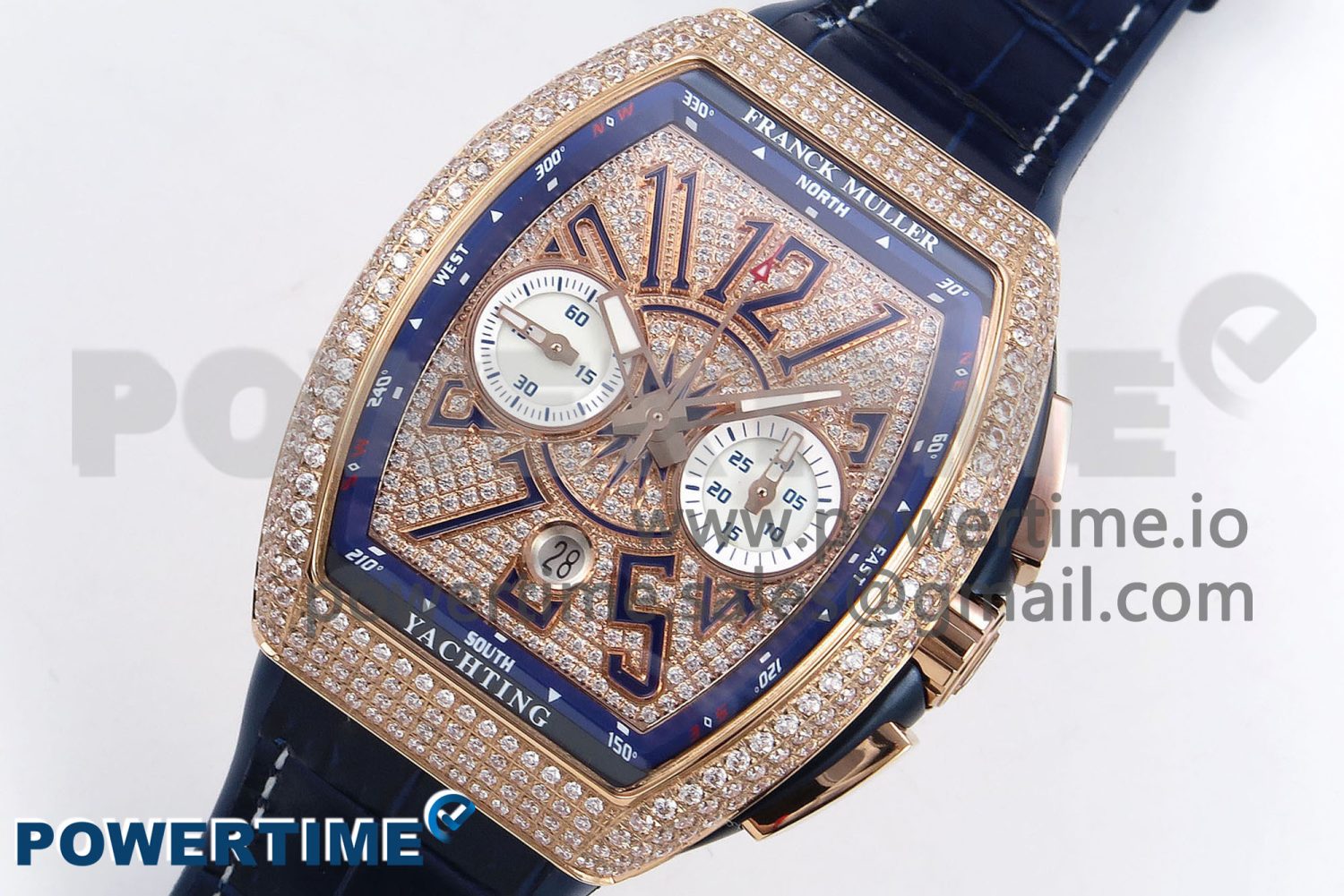 Vanguard Chrono RG ABF 1:1 Best Edition Blue Dial Full Diamonds on Blue Leather Strap A7750 - Image 2