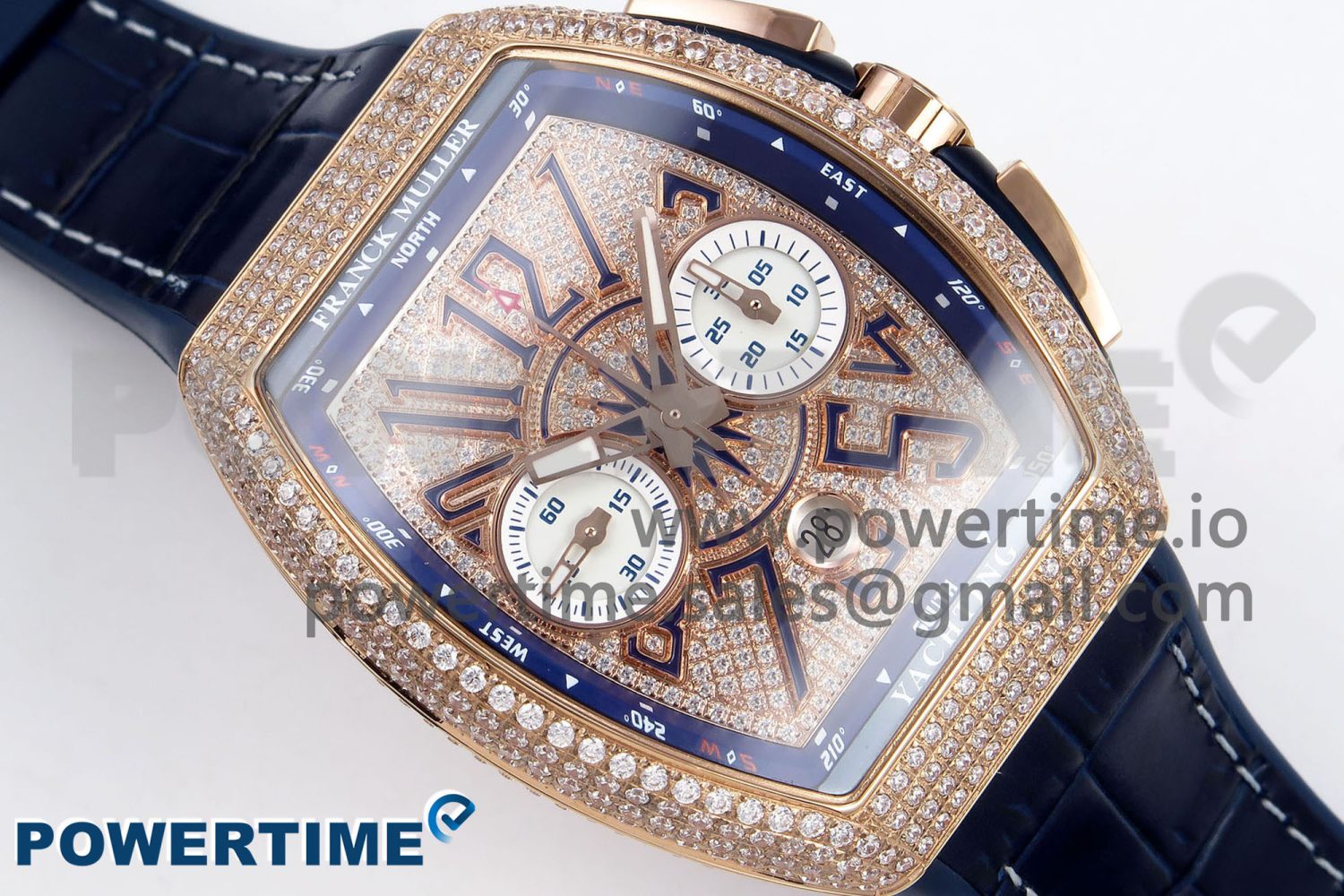 Vanguard Chrono RG ABF 1:1 Best Edition Blue Dial Full Diamonds on Blue Leather Strap A7750 - Image 3