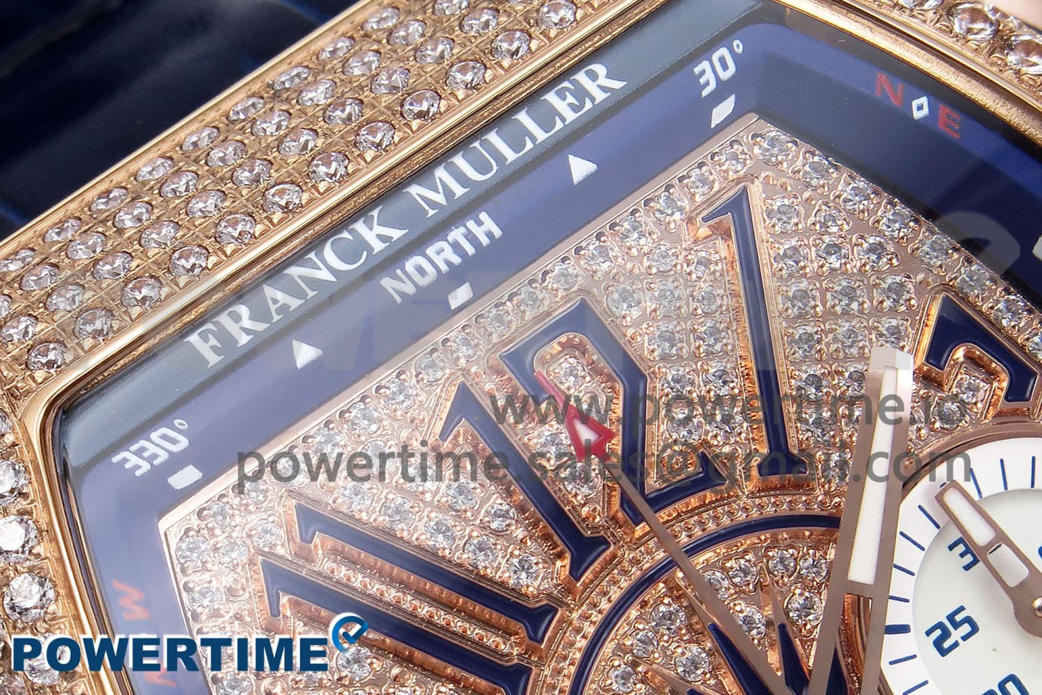 Vanguard Chrono RG ABF 1:1 Best Edition Blue Dial Full Diamonds on Blue Leather Strap A7750 - Image 4