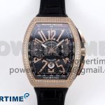 Vanguard Chrono RG Diamonds ABF 1:1 Best Edition Black Dial on Black Leather Strap A7750