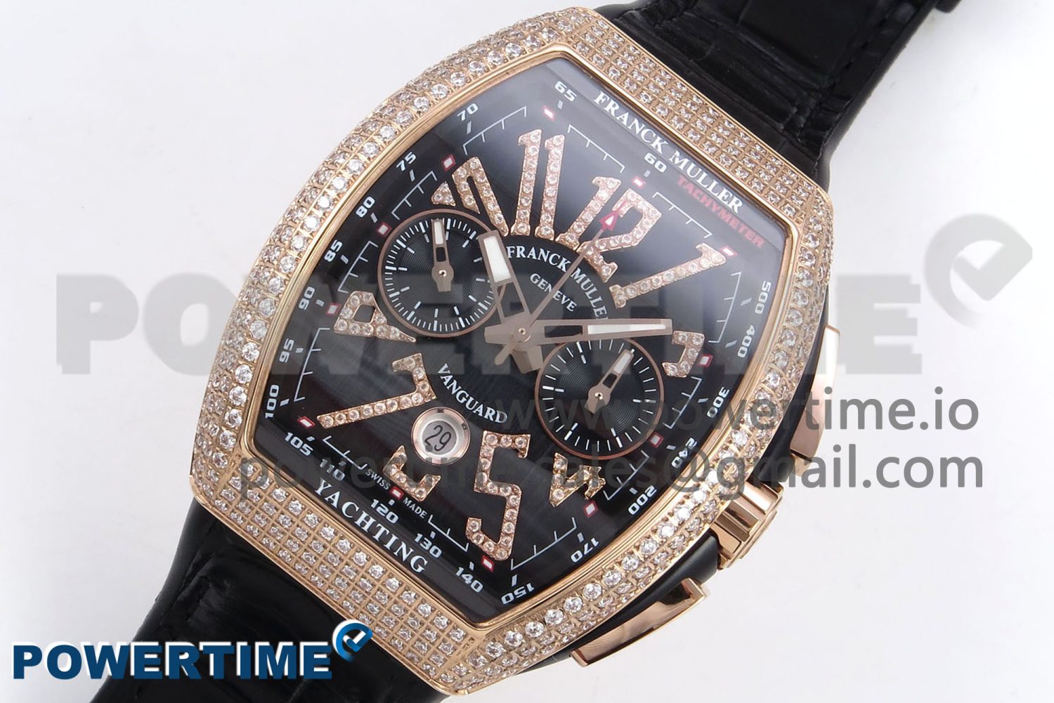 Vanguard Chrono RG Diamonds ABF 1:1 Best Edition Black Dial on Black Leather Strap A7750 - Image 2