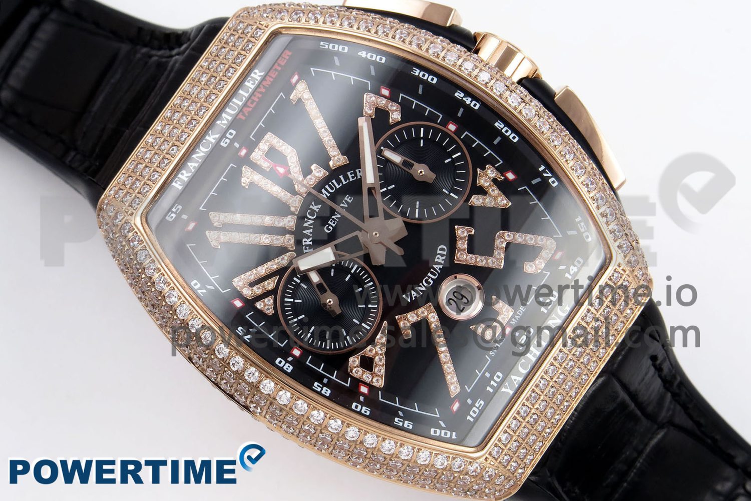 Vanguard Chrono RG Diamonds ABF 1:1 Best Edition Black Dial on Black Leather Strap A7750 - Image 3