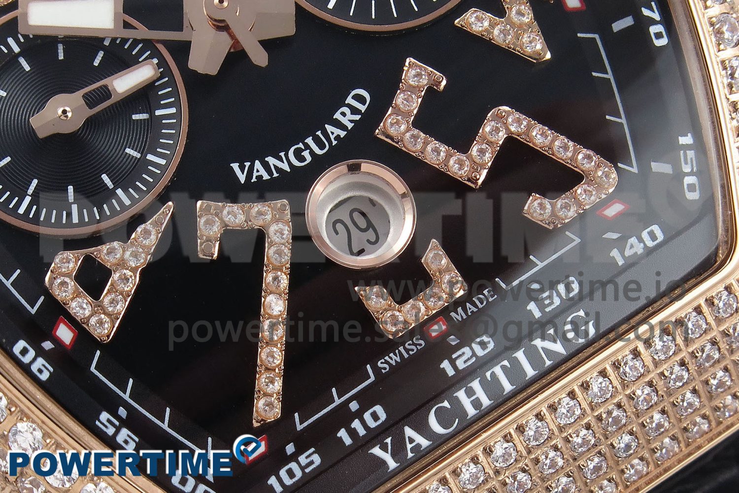 Vanguard Chrono RG Diamonds ABF 1:1 Best Edition Black Dial on Black Leather Strap A7750 - Image 5