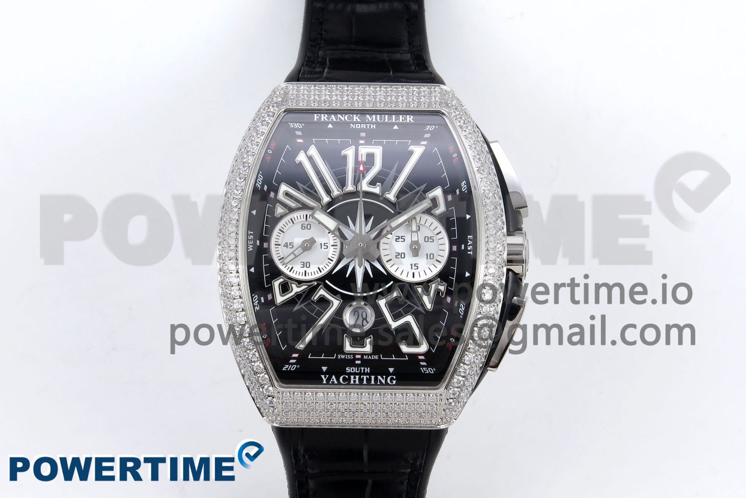 Vanguard Chrono SS Diamonds ABF 1:1 Best Edition Black Dial on Black Leather Strap A7750 - Image 1